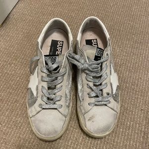 Golden goose silver and white superstar sneakers size 36.